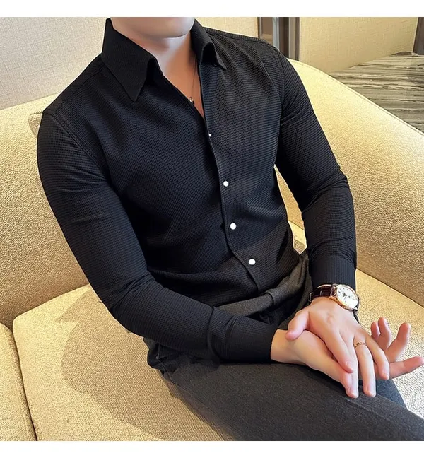 Black_Cotton_Blend_Solid_Full_Sleeve_Shirt_For_Men