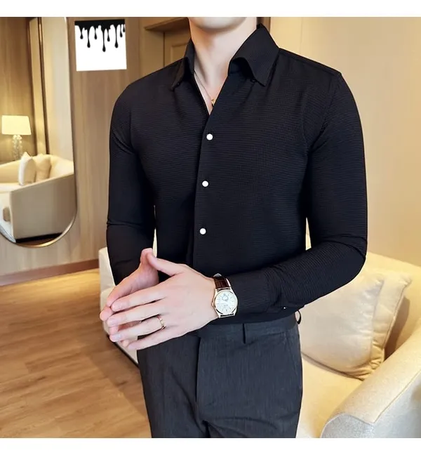 Black_Cotton_Blend_Solid_Full_Sleeve_Shirt_For_Men