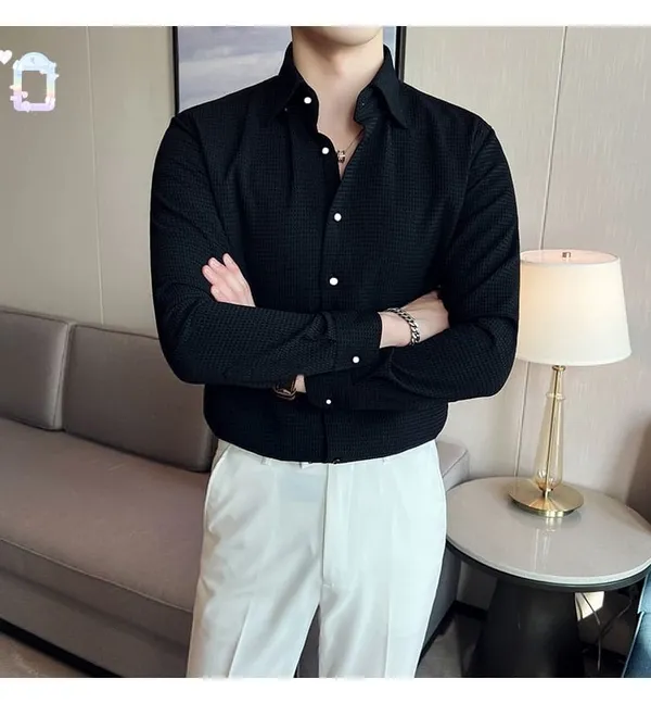 Black_Cotton_Blend_Solid_Full_Sleeve_Shirt_For_Men