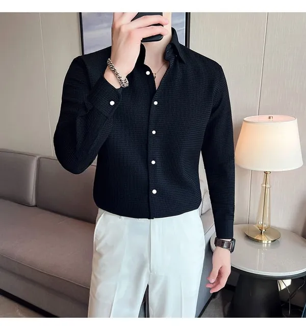 Black_Cotton_Blend_Solid_Full_Sleeve_Shirt_For_Men