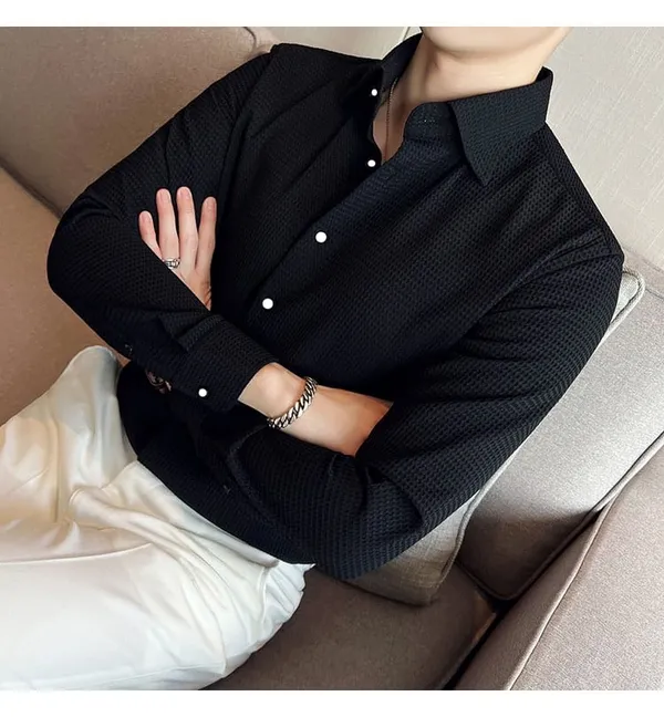 Black_Cotton_Blend_Solid_Full_Sleeve_Shirt_For_Men