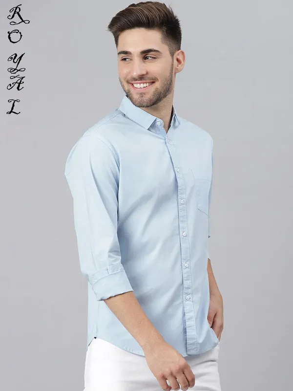 Light_Blue_Cotton_Blend_Solid_Full_Sleeve_Shirt_For_Men