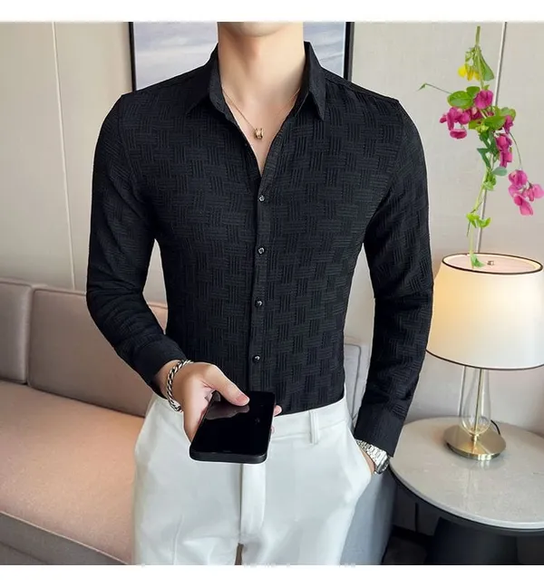 Black_Cotton_Blend_Solid_Full_Sleeve_Shirt_For_Men