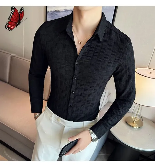 Black_Cotton_Blend_Solid_Full_Sleeve_Shirt_For_Men