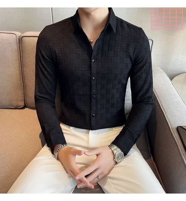Black_Cotton_Blend_Solid_Full_Sleeve_Shirt_For_Men