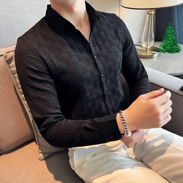 Black_Cotton_Blend_Solid_Full_Sleeve_Shirt_For_Men