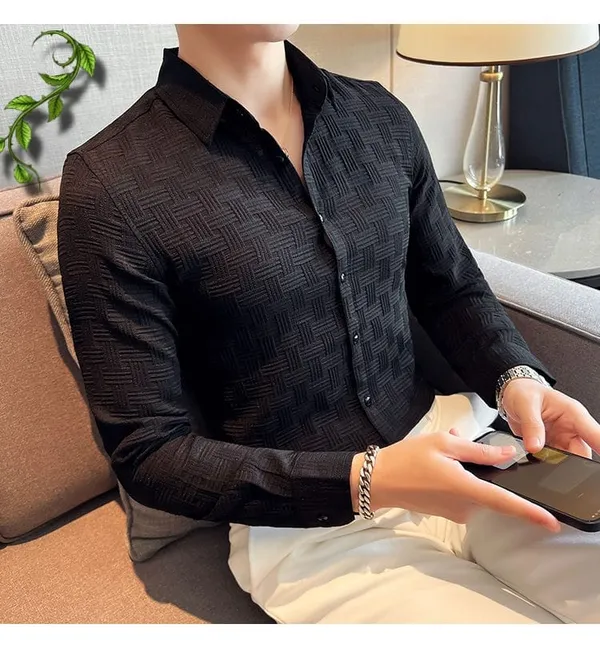 Black_Cotton_Blend_Solid_Full_Sleeve_Shirt_For_Men