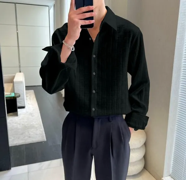 Black_Cotton_Blend_Solid_Full_Sleeve_Shirt_For_Men
