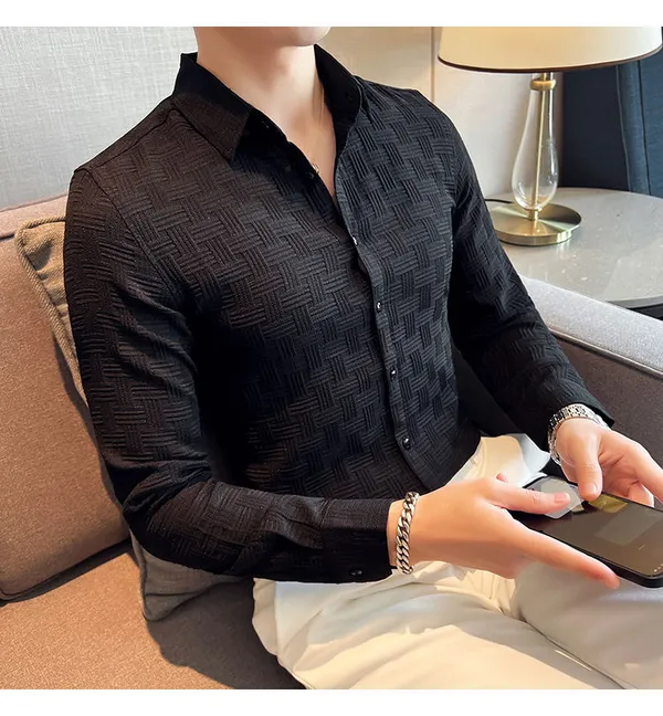 Black_Cotton_Blend_Solid_Full_Sleeve_Shirt_For_Men