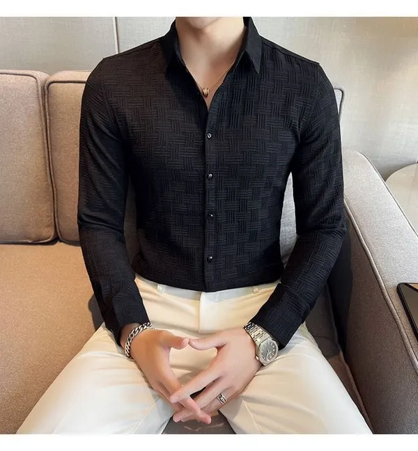 Black_Cotton_Blend_Solid_Full_Sleeve_Shirt_For_Men
