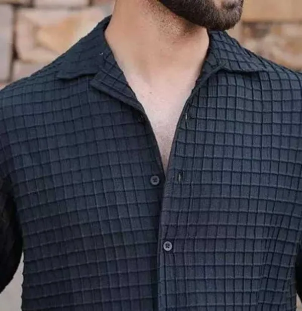 Black_Cotton_Blend_Solid_Full_Sleeve_Shirt_For_Men