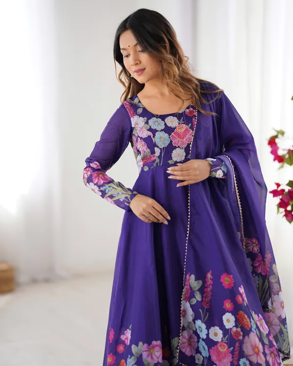 Purple_Real_Modeling_Pure_Soft_Organza_Silk_Fully_Flair_Kali_Pattern_Anarkali_With_Dupatta_Set_&_Pent