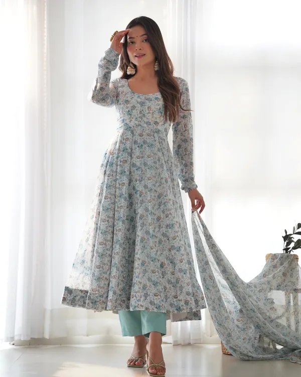 Sky_Pure_Orange_Chiffon_Floral_Print_Fully_Flair_Anarkali_With_Dupatta_Set_&_Pent
