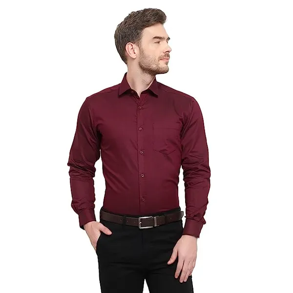 Maroon_Cotton_Blend_Solid_Full_Sleeve_Shirt_For_Men