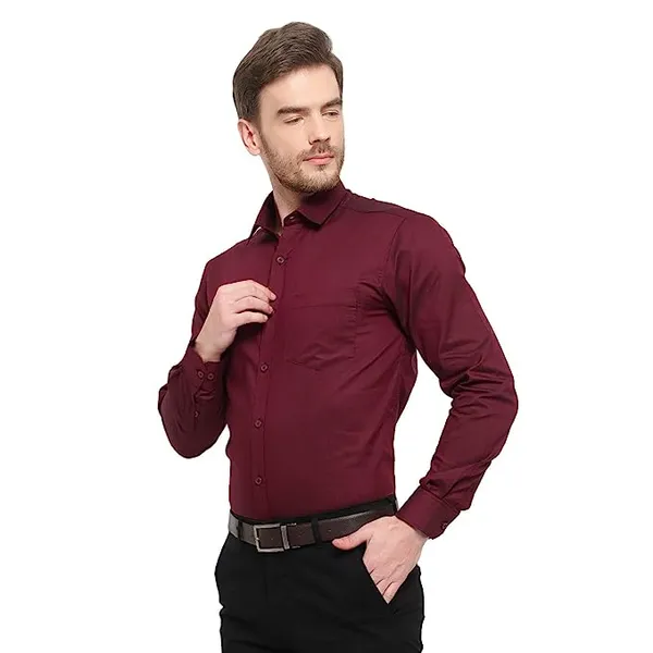 Maroon_Cotton_Blend_Solid_Full_Sleeve_Shirt_For_Men