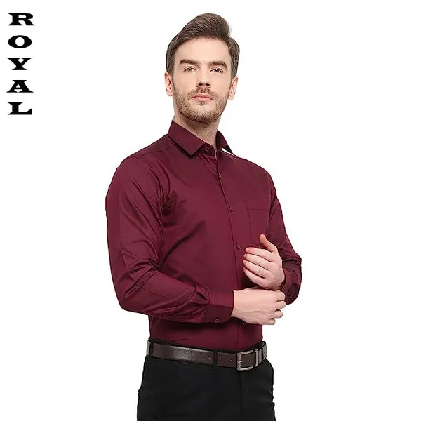 Maroon_Cotton_Blend_Solid_Full_Sleeve_Shirt_For_Men