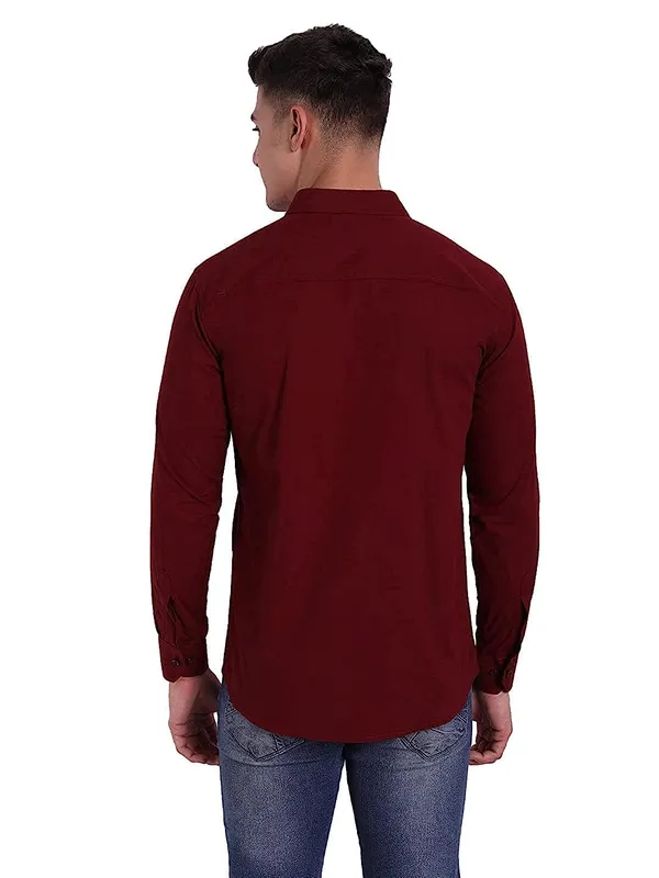 Maroon_Cotton_Blend_Solid_Full_Sleeve_Shirt_For_Men