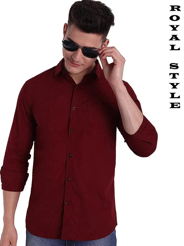 Maroon_Cotton_Blend_Solid_Full_Sleeve_Shirt_For_Men