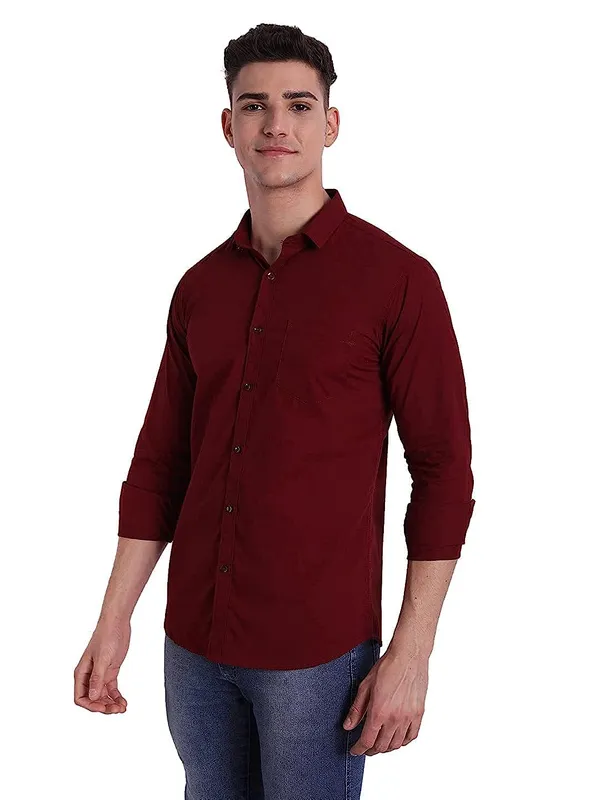 Maroon_Cotton_Blend_Solid_Full_Sleeve_Shirt_For_Men