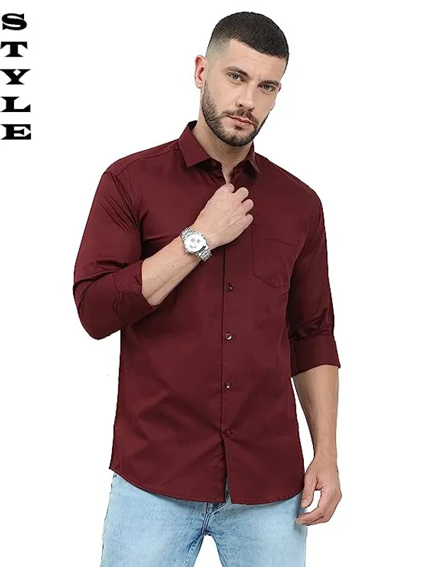 Maroon_Cotton_Blend_Solid_Full_Sleeve_Shirt_For_Men