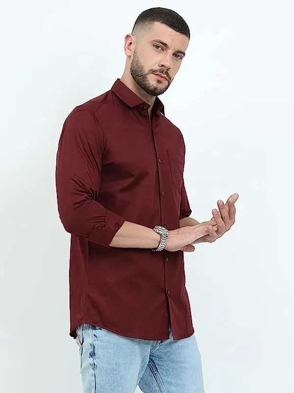Maroon_Cotton_Blend_Solid_Full_Sleeve_Shirt_For_Men