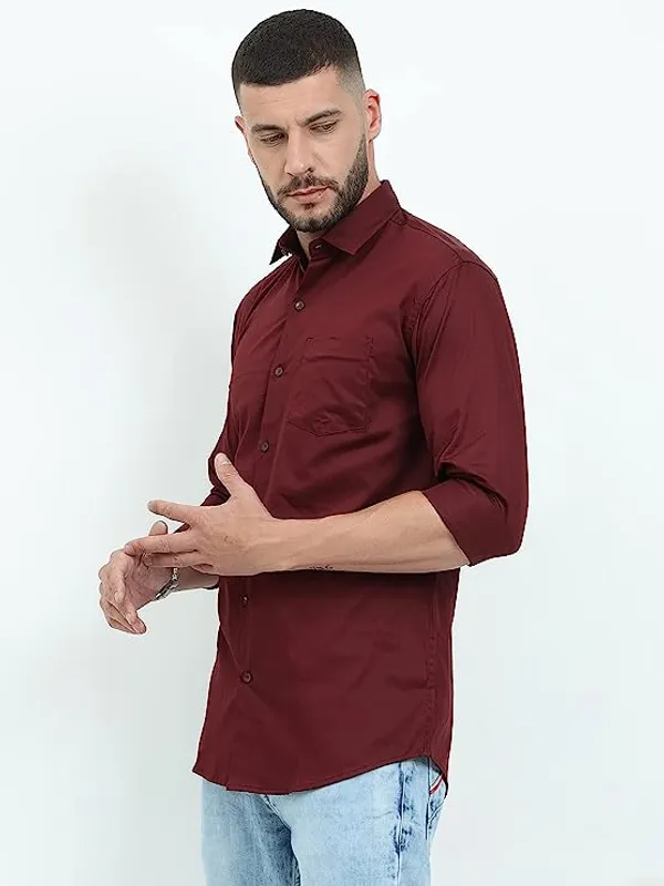 Maroon_Cotton_Blend_Solid_Full_Sleeve_Shirt_For_Men