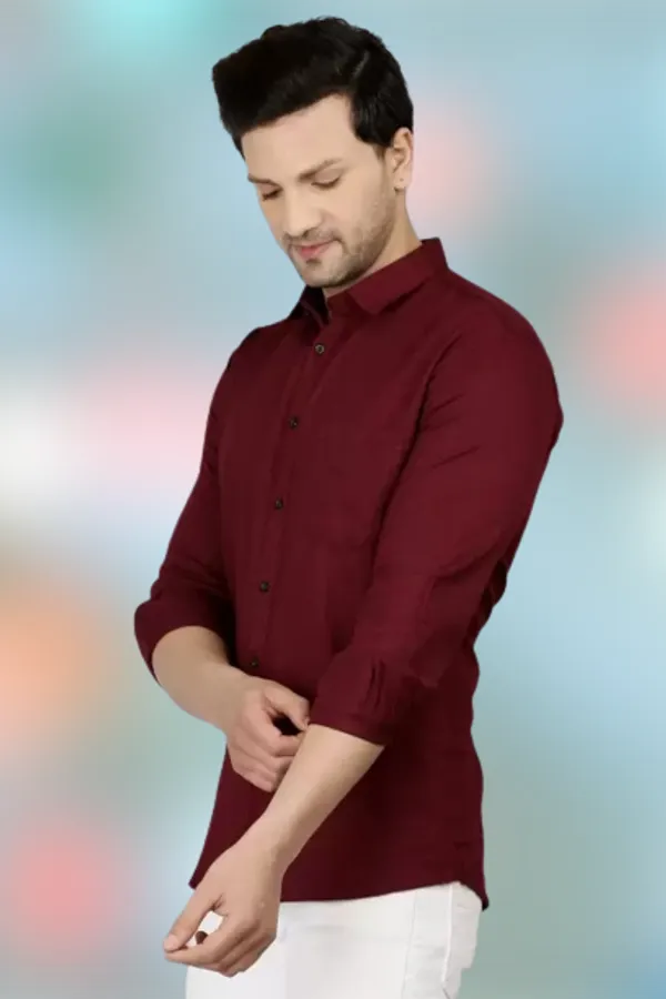 Maroon_Cotton_Blend_Solid_Full_Sleeve_Shirt_For_Men