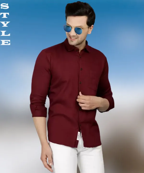 Maroon_Cotton_Blend_Solid_Full_Sleeve_Shirt_For_Men