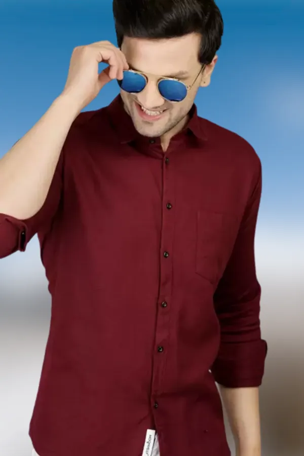 Maroon_Cotton_Blend_Solid_Full_Sleeve_Shirt_For_Men