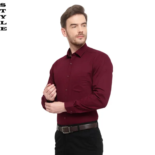 Maroon_Cotton_Blend_Solid_Full_Sleeve_Shirt_For_Men