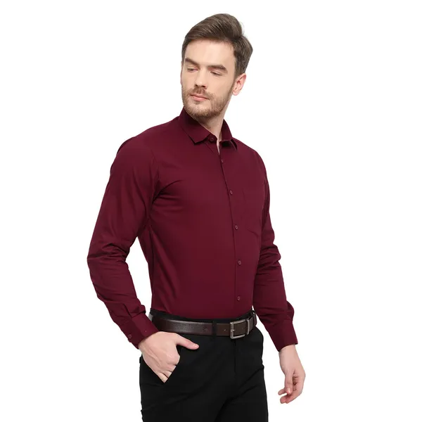 Maroon_Cotton_Blend_Solid_Full_Sleeve_Shirt_For_Men