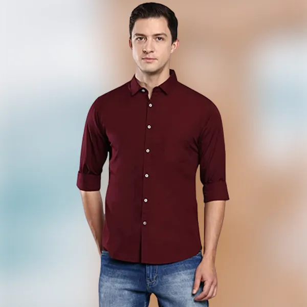 Maroon_Cotton_Blend_Solid_Full_Sleeve_Shirt_For_Men