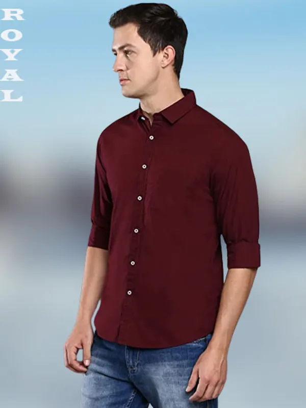 Maroon_Cotton_Blend_Solid_Full_Sleeve_Shirt_For_Men