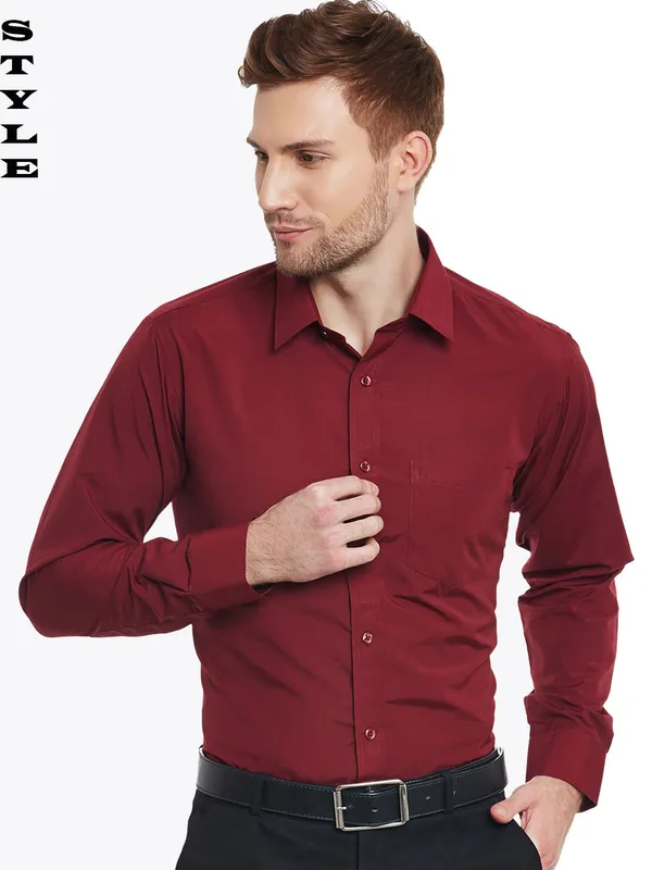 Maroon_Cotton_Blend_Solid_Full_Sleeve_Shirt_For_Men