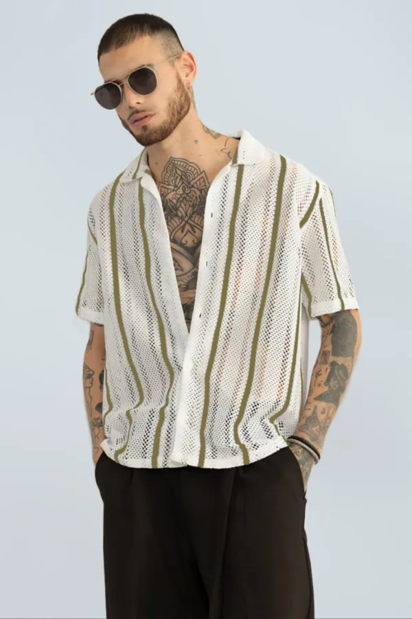 Light_Green_Net/Lace_Self_Design_Half_Sleeve_Shirt_For_Men