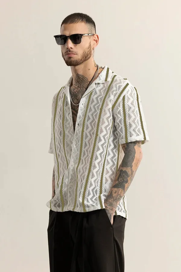 Light_Green_Net/Lace_Self_Design_Half_Sleeve_Shirt_For_Men