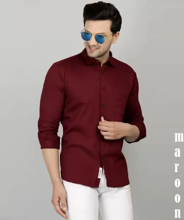 Maroon_Cotton_Blend_Solid_Full_Sleeve_Shirt_For_Men