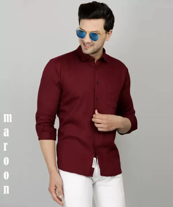 Maroon_Cotton_Blend_Solid_Full_Sleeve_Shirt_For_Men
