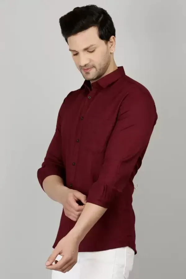 Maroon_Cotton_Blend_Solid_Full_Sleeve_Shirt_For_Men