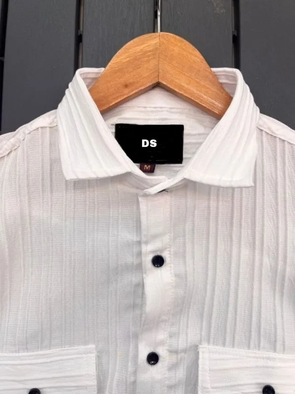 White_Cotton_Blend_Solid_Full_Sleeve_Shirt_For_Men