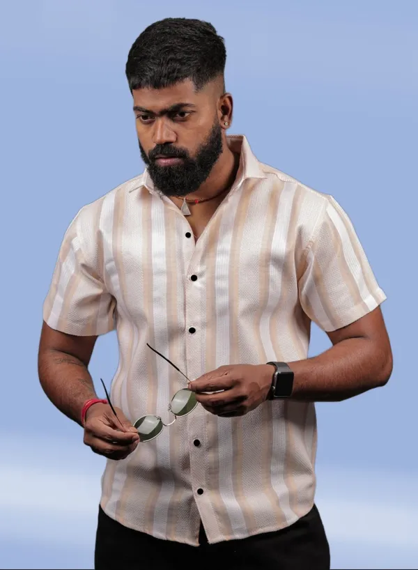 Orange_Cotton_Blend_Striped_Half_Sleeve_Shirt_For_Men