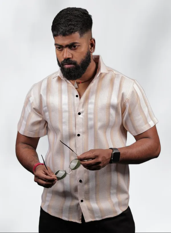 Orange_Cotton_Blend_Striped_Half_Sleeve_Shirt_For_Men