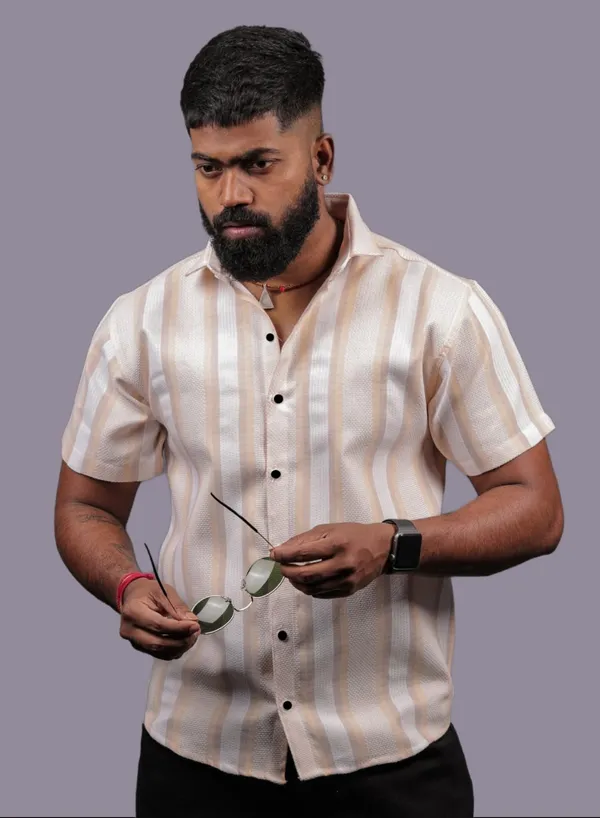Orange_Cotton_Blend_Striped_Half_Sleeve_Shirt_For_Men