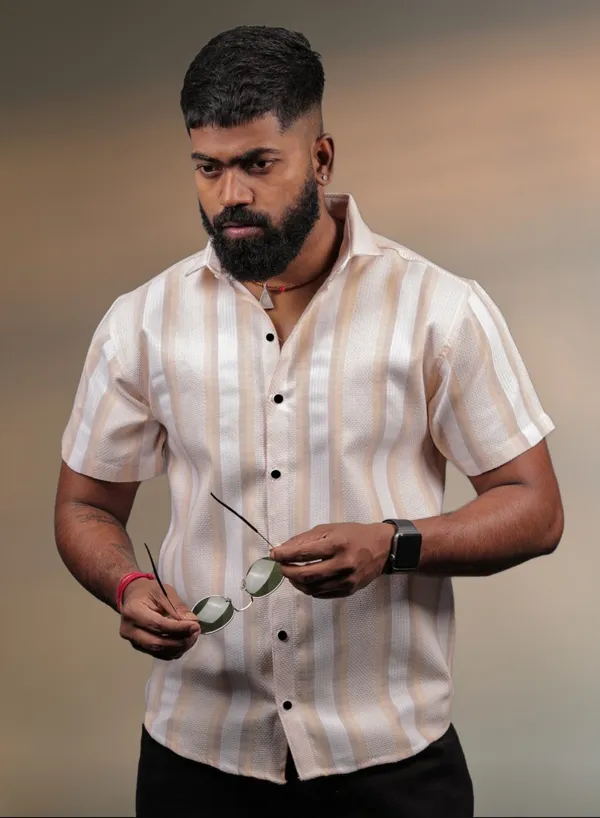 Orange_Cotton_Blend_Striped_Half_Sleeve_Shirt_For_Men
