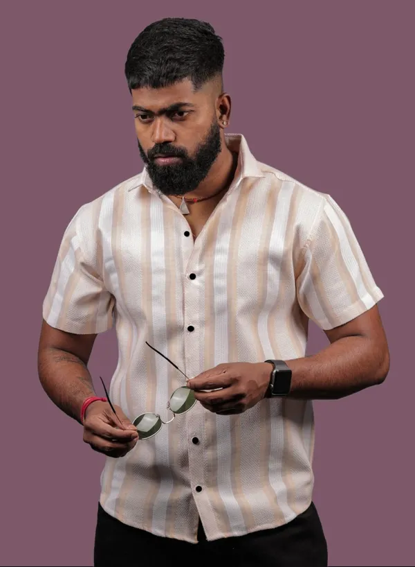 Orange_Cotton_Blend_Striped_Half_Sleeve_Shirt_For_Men