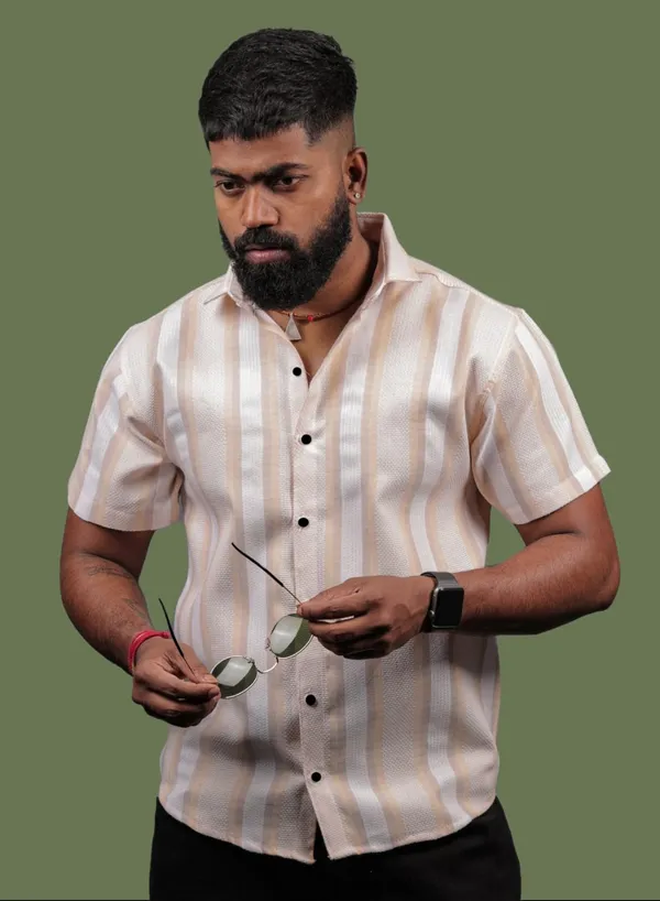 Orange_Cotton_Blend_Striped_Half_Sleeve_Shirt_For_Men