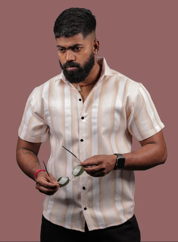 Orange_Cotton_Blend_Striped_Half_Sleeve_Shirt_For_Men
