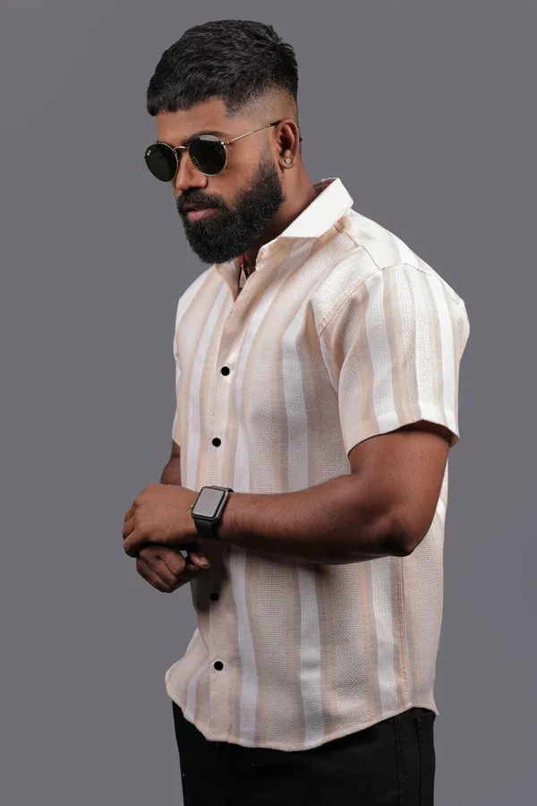 Orange_Cotton_Blend_Striped_Half_Sleeve_Shirt_For_Men