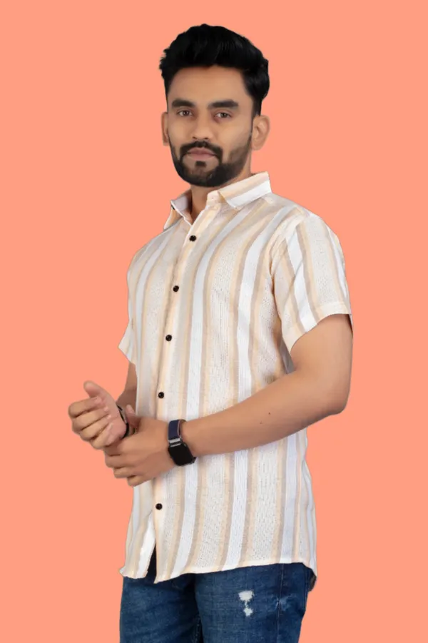 Orange_Cotton_Blend_Striped_Half_Sleeve_Shirt_For_Men