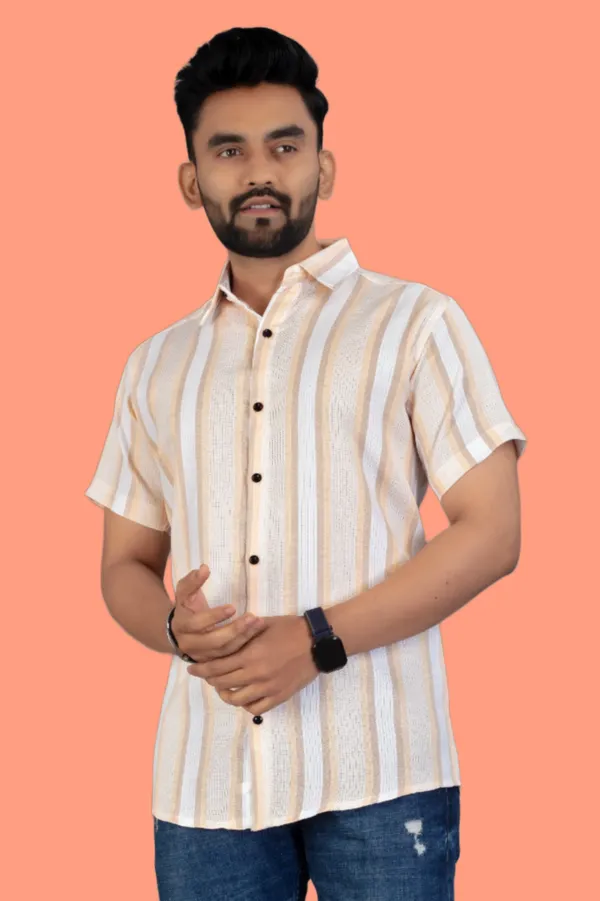 Orange_Cotton_Blend_Striped_Half_Sleeve_Shirt_For_Men